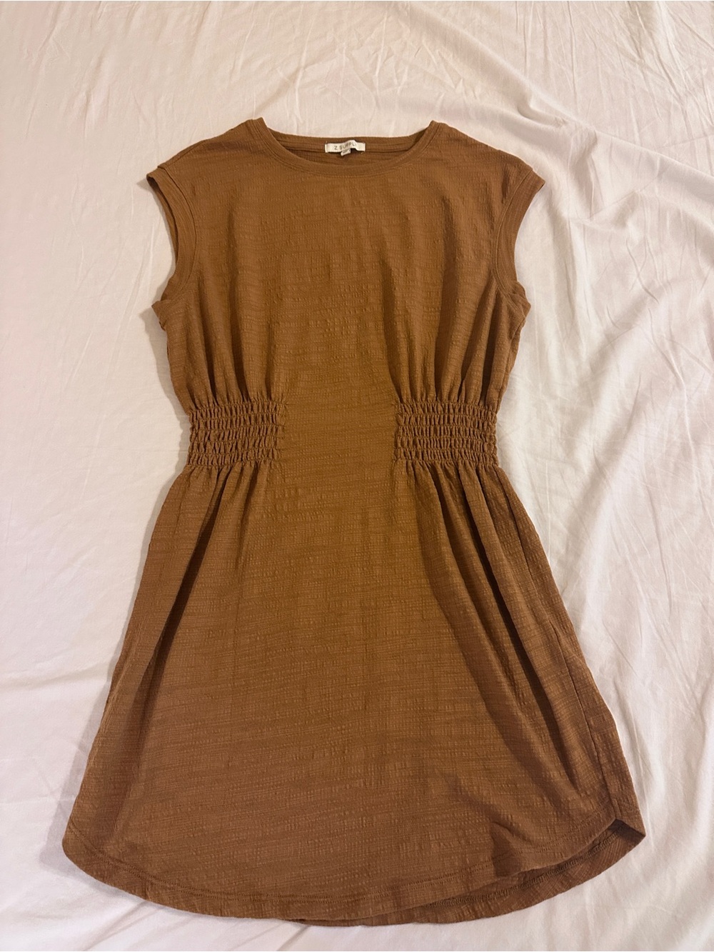 Z Supply Brown Smocked-Waist Midi Dress